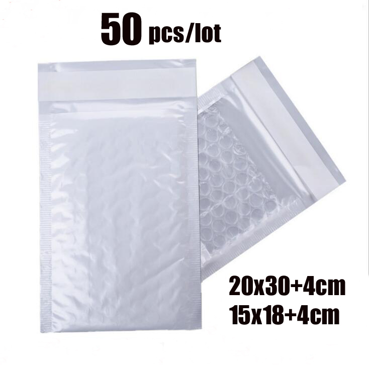 

50 pcs/lot 15x18+4cm/20x30+4cm Self Sealing padded Mailing Bag Usable space Poly bubble Mailer envelopes Gift Packaging Bags
