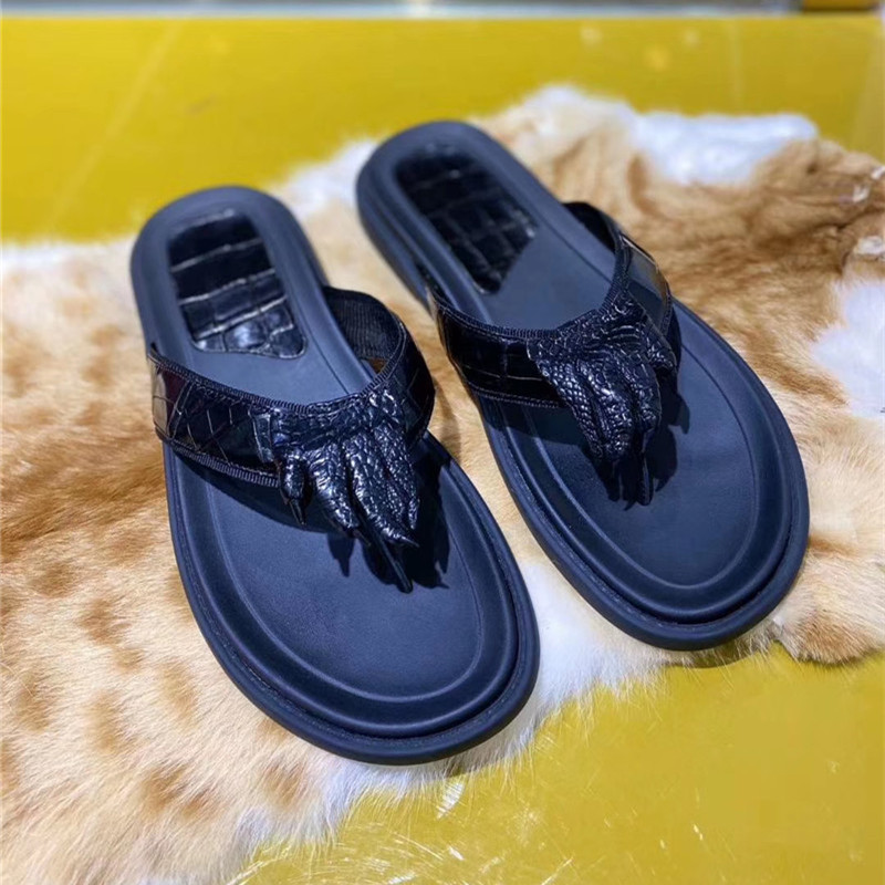 

Authentic Real Alligator Skin Non-slipping Sole Men's Flip-flops Genuine Exotic Crocodile Leather Male Chic Outdoor Slippers, Black