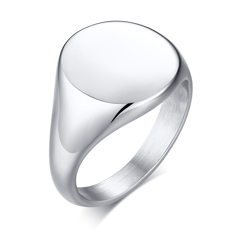 

Free Custom Engraving Silver Round Face Signet Rings in Stainless Steel Unisex Personalized Rings