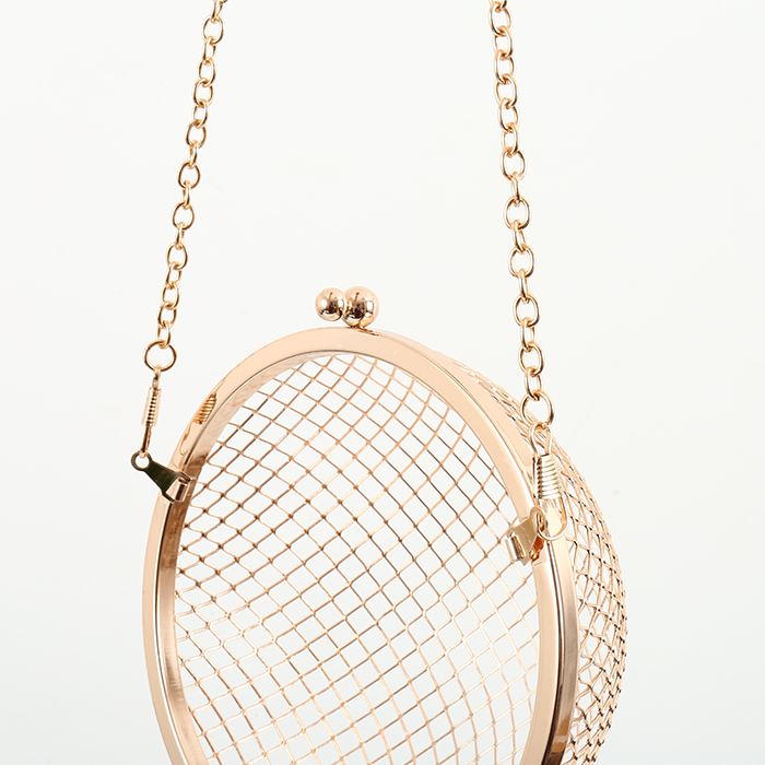 Hollow Metal Ball shoulder bag gold Cages Women Round Clutch Wedding Party Bag 