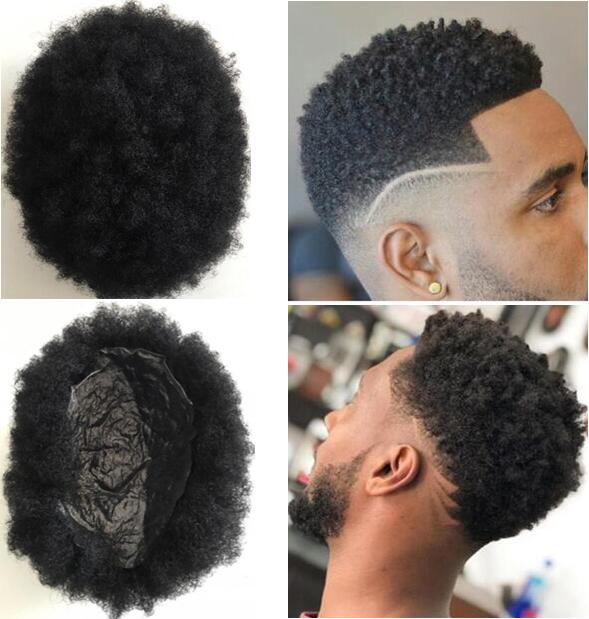

Men Hair System Afro Hair Toupee Men Hairpieces Super Full Thin Skin Toupee Jet Black#1 Brazilian Virgin Remy Human Hair Replacement for Men, Jet black #1