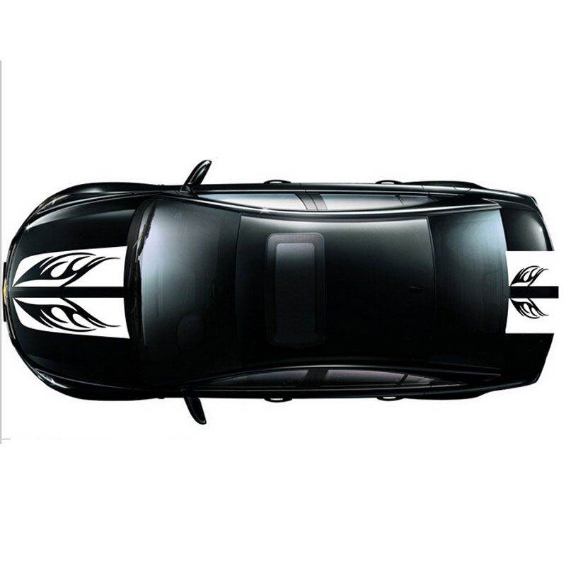 CAR 2PCS Hood Cover Tail Sticker Striped Flame Engineered Car Strap Flush Decal-image-470252843