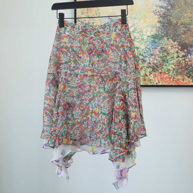

Women Skirt Irregular Ruffled Floral Stitching Skirt, Red