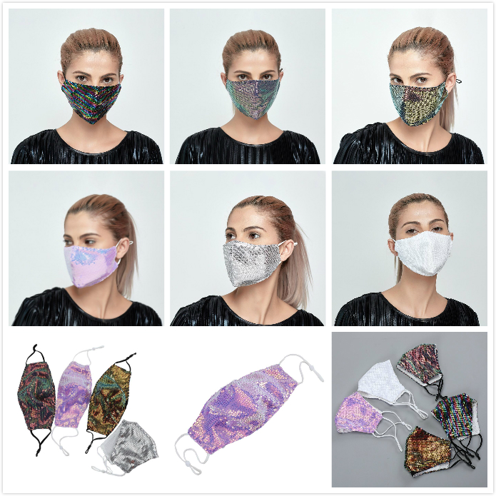 

Fashion Bling Bling Sequins Face Mask 6 Styles Colorful Windproof Anti-fog Masks Adjustable Ear Straps Reusable Washable Cycling Mask