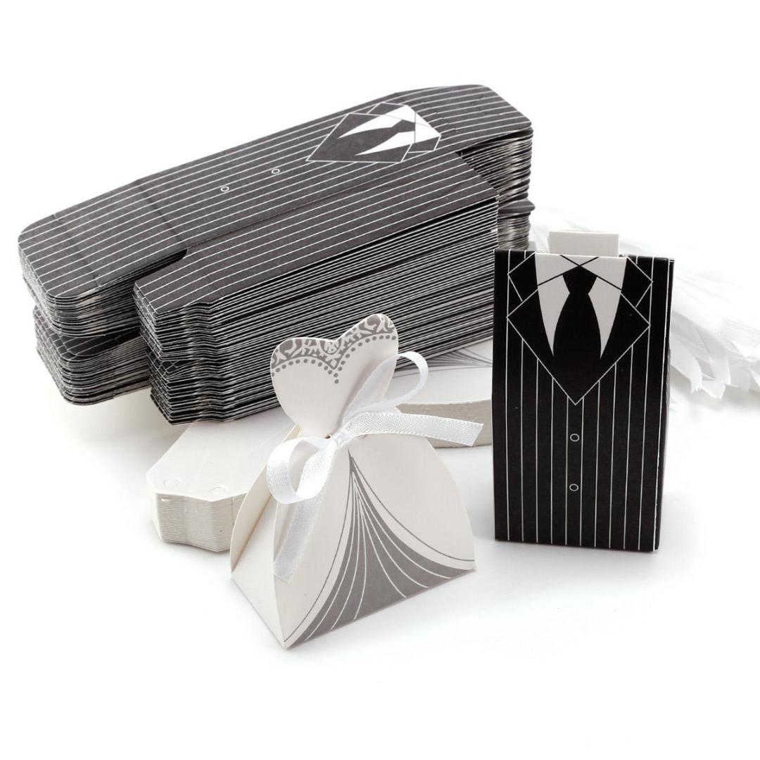 

DIY Wholesale Wedding Favors Wedding Party Favor Boxes Creative Tuxedo Dress Groom Bridal Candy Gift Box with Ribbon