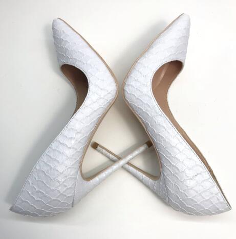 

Hot Sale- Women Shoes Pumps New White Snake Fish Scale Point toes High-heeled Thin Heels Stiletto Heel Shoes Sexy Bride's Wedding Shoes, Heel 12cm