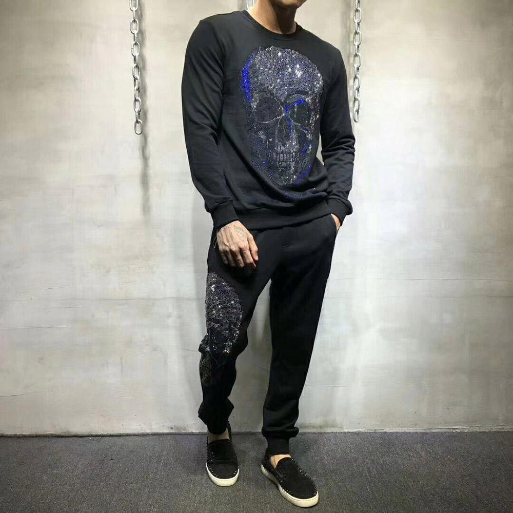 

Autumn Men's Fashion Hoodies Set With Joggers Pants 2 Piece Set Tracksuit Men Pants Sweatshirt Pullover Suits, Black