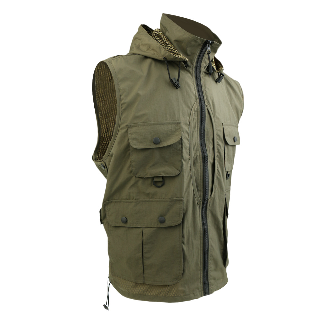 

Men Outdoor Vest Travelling Photography Fishing Quick-Dry Jacket Detachable Hood