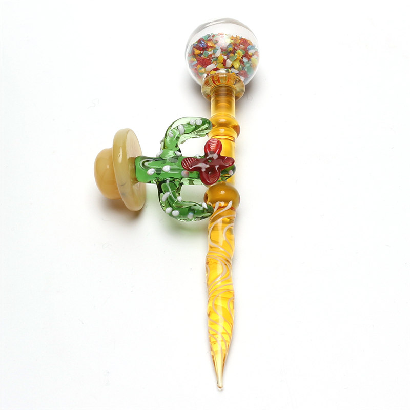 

5" Glass Wax Dabber Tool Carb Cap and Oil Rigs Dab Stick Carving Tool Cactus Design Carb Cap for Smoking Bong Quartz Nails