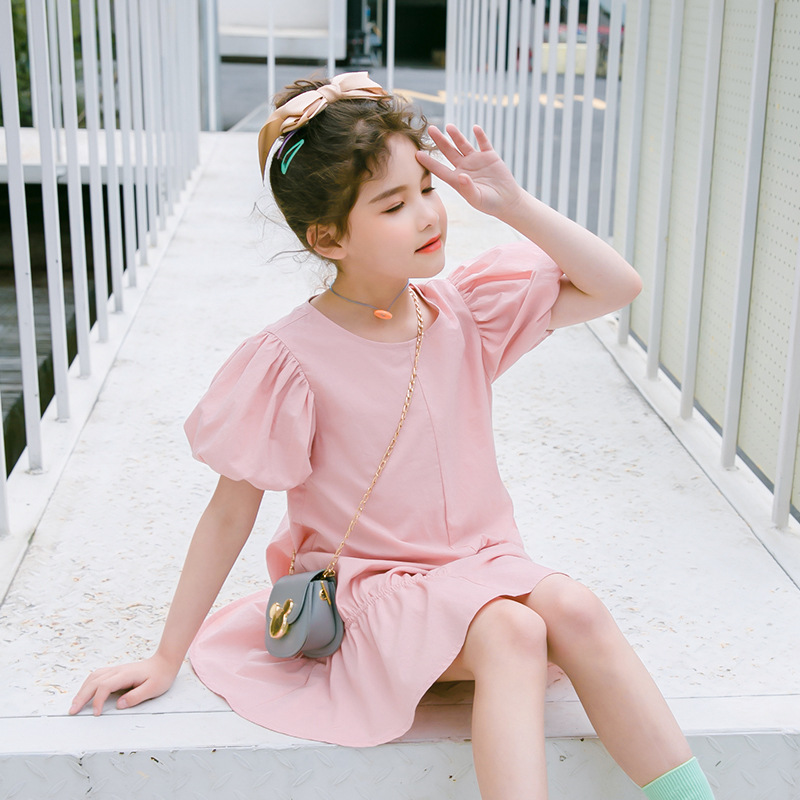 

2020 Summer Dress Kids Dresses For Girls Clothes Children Clothes Cotton Casual Princess Pink Dress Vestidos 4 6 8 10 12, Orange