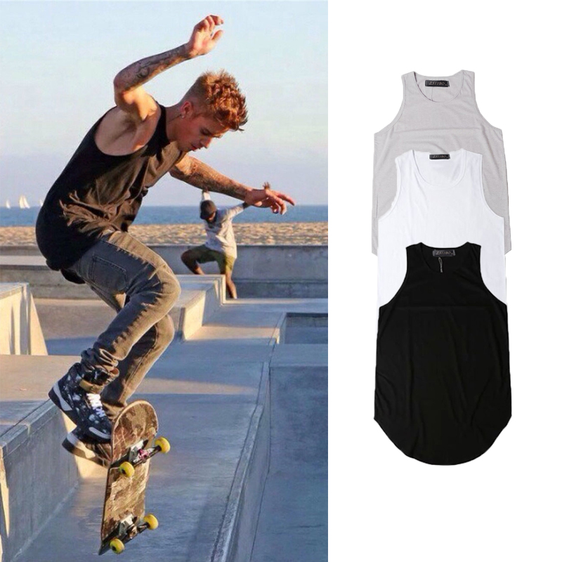 

long T-shirt men's sweatshirt curved hem long vest T-shirt hip-hop urban blank street style hip hop shirt TX151, White;black
