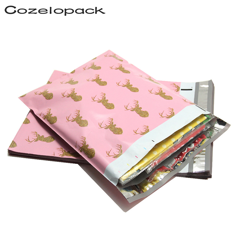 

100PCS 10x13inch Printing Poly Mailer 26x33cm Pink Christmas Deer Poly Mailer Self Seal Envelopes Shipping Courier Storage Bags