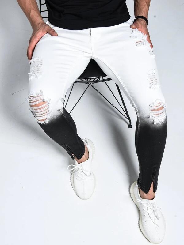 

Mens Jeans Fashion 2020 Spring Summer New Arrival Gradient Stretch Jeans Trousers Zipper Design White Black Casual Pants S-3XL Hot