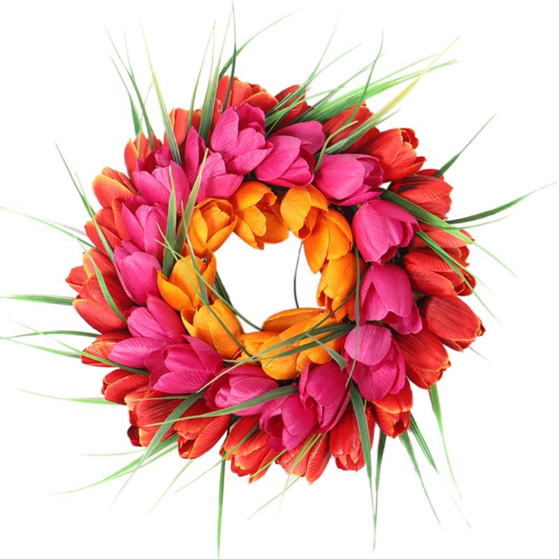 

Party Ornament Hanging Pendant Simulate Tulip Wreath Garland Home Decoration Wedding Lifelike Wall Hand Made Silk Flower Window