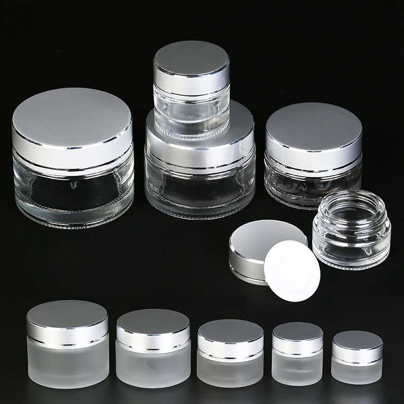 

5g 10g 20g 30g 50g 10pcs/lot Empty frosted Glass Jar Straight Sided Cream Jars sliver lid inner liner empty cosmetic container