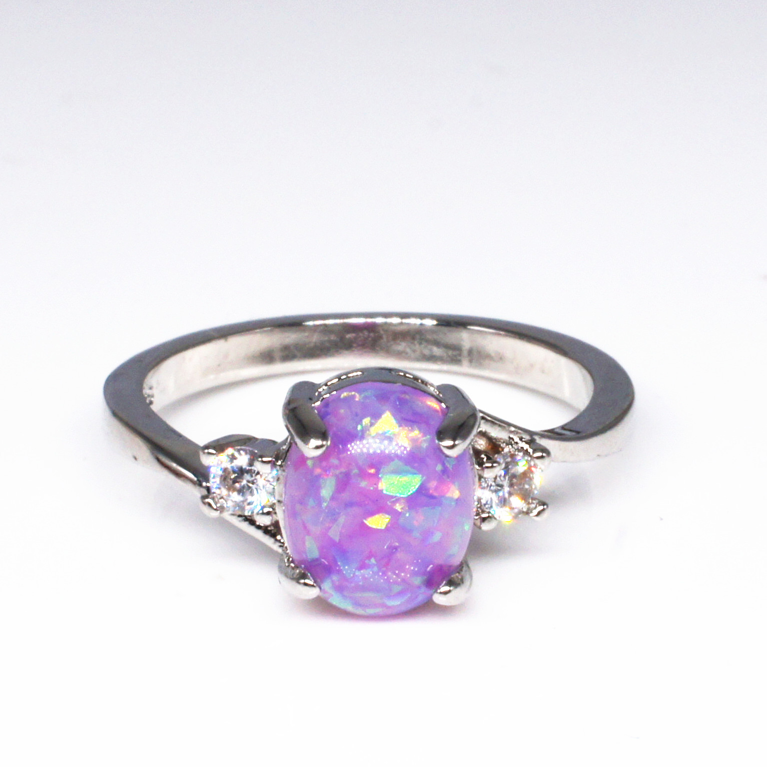 

Silver Color Geometric Stone Women Finger Rings White/Pink Opal CZ Fashion Party Jewelry Women Opal Rings Size 5-12 bague femme