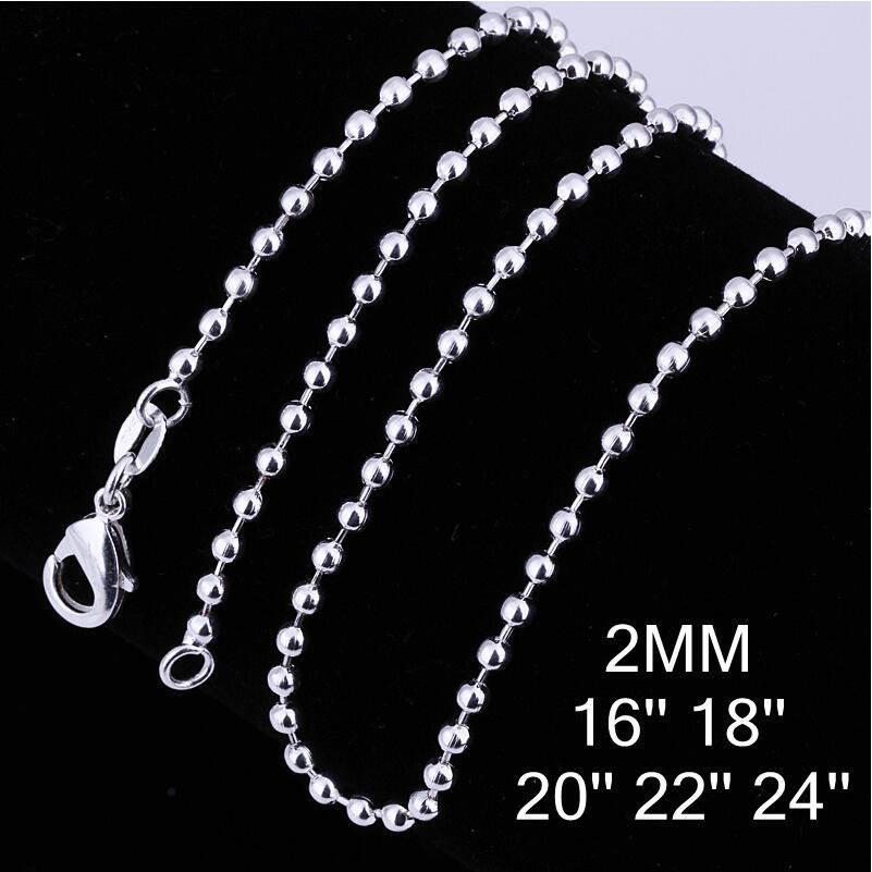 

925 Sterling Silver Plated 2MM bead chains Necklaces for Woman Lobster Clasps Smooth Chain Statement Jewelry Size 16 18 20 22 24 inch GC02