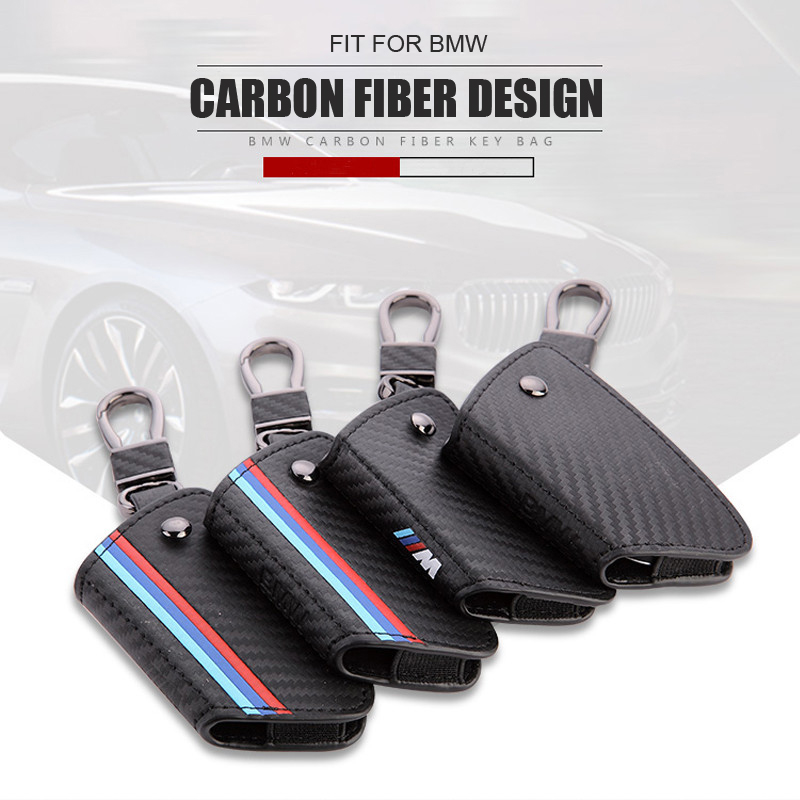 

Carbon Fiber Leather M Color Sport Remote Key Bag FOB Case Shell Cover for BMW