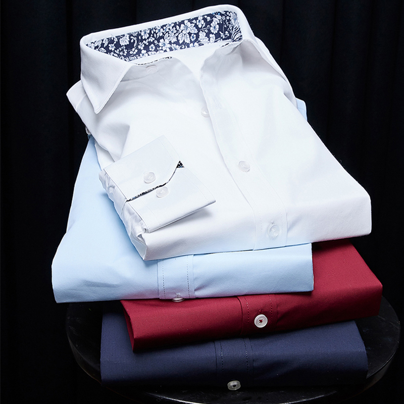 

Men's casual long-sleeved collar collar blouse fashion shirt Man Shirts Designer High Quality Solid Male Clothing Fit Business S, Red