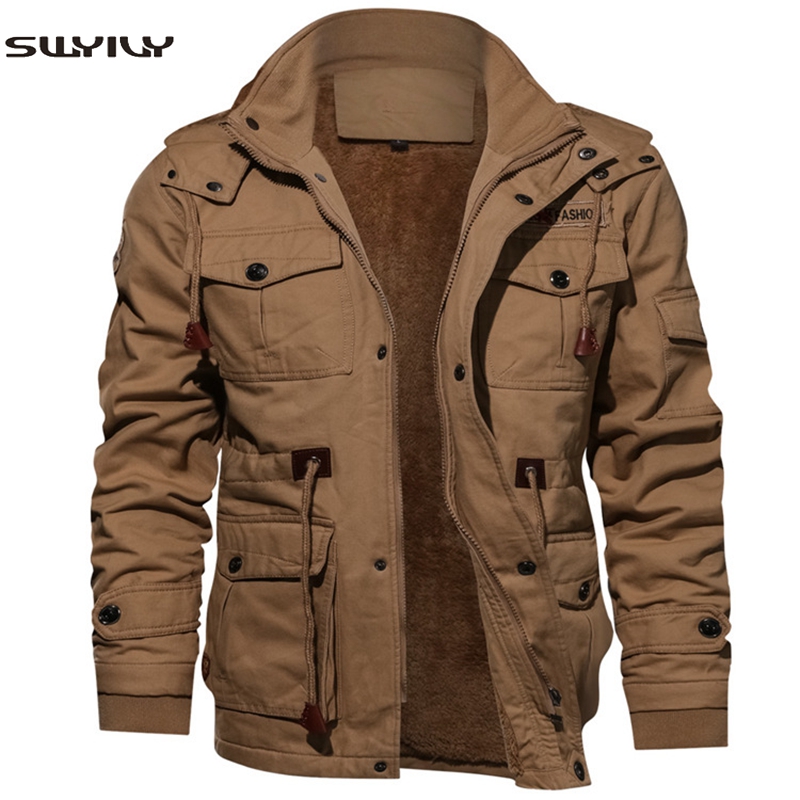 

Men's Cotton Jacket With Cashmere Thick Cotton Jacket Casual Loose Solid Color Cashmere Thick Men's Clothing, Black