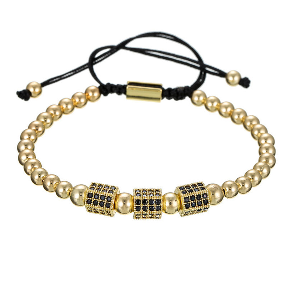 

Faitheasy Ornaments Originality Personality Copper Beads Weave Micro Stone Three Six Corner Block Bracelet Male