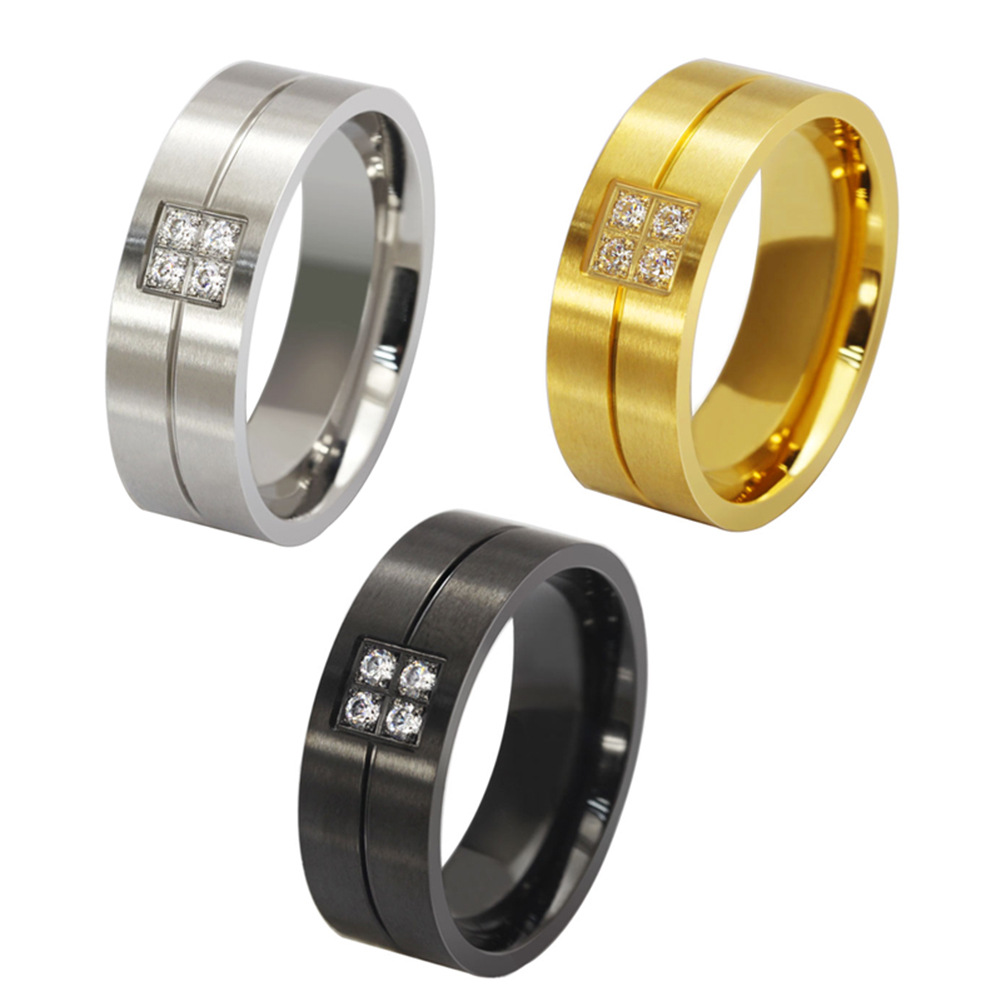 

Ring With Side Stones Mens and womens fashion rings set with diamond and frosted titanium steel rings have gold sivler black 3colors high quality Personality type