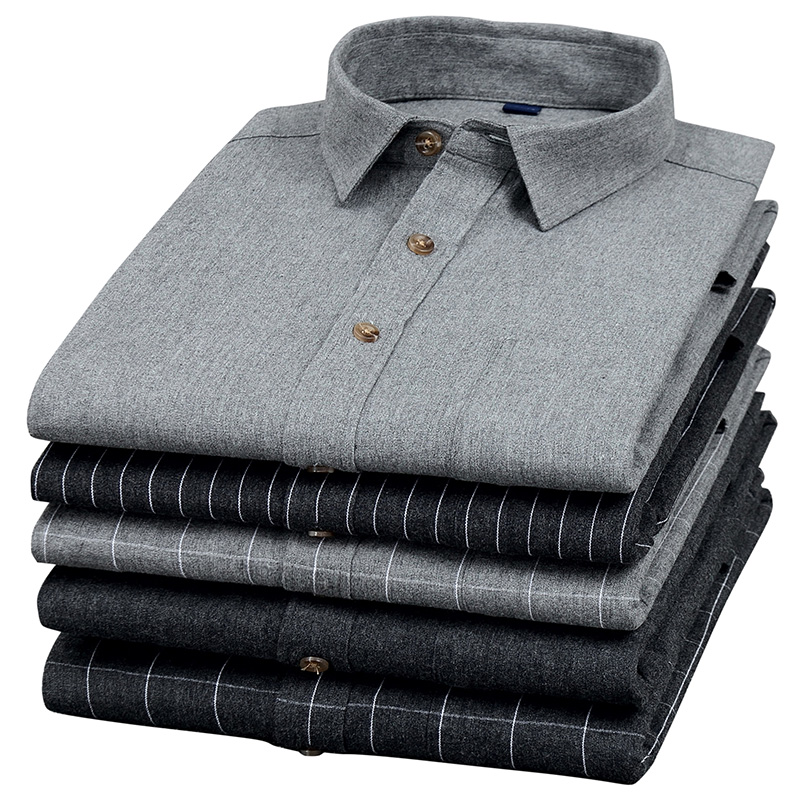 

Men Dress Shirt Cotton100% Solid Striped Plaid Chest Pocket Long Sleeve Male Casual Regular-fit Tops Button Down Boutique Shirts, Gray