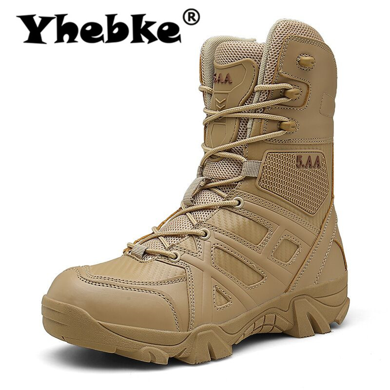 

Yhebke Boots Man High Quality Leather Boots Special Force Tactical Desert Combat Men's Outdoor Shoes Ankle, Beige