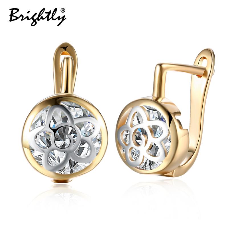 

Clip-on & Screw Back Brightly Luxury Zircon Clip Earrings Shining Champagne Gold Flower Drop For Women Party Fashion Jewelry