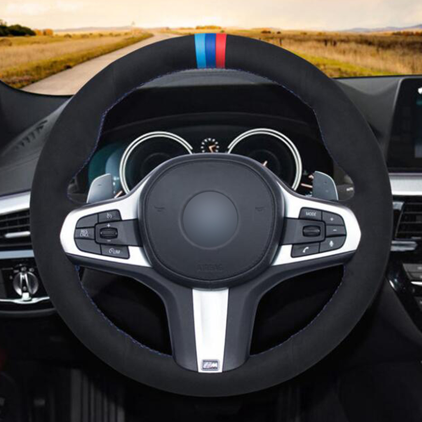 

Black Suede Car Steering Wheel Cover for BMW G30 525i 530i 530d M550i M550d 2017 2018 G32 630i 640i M G11