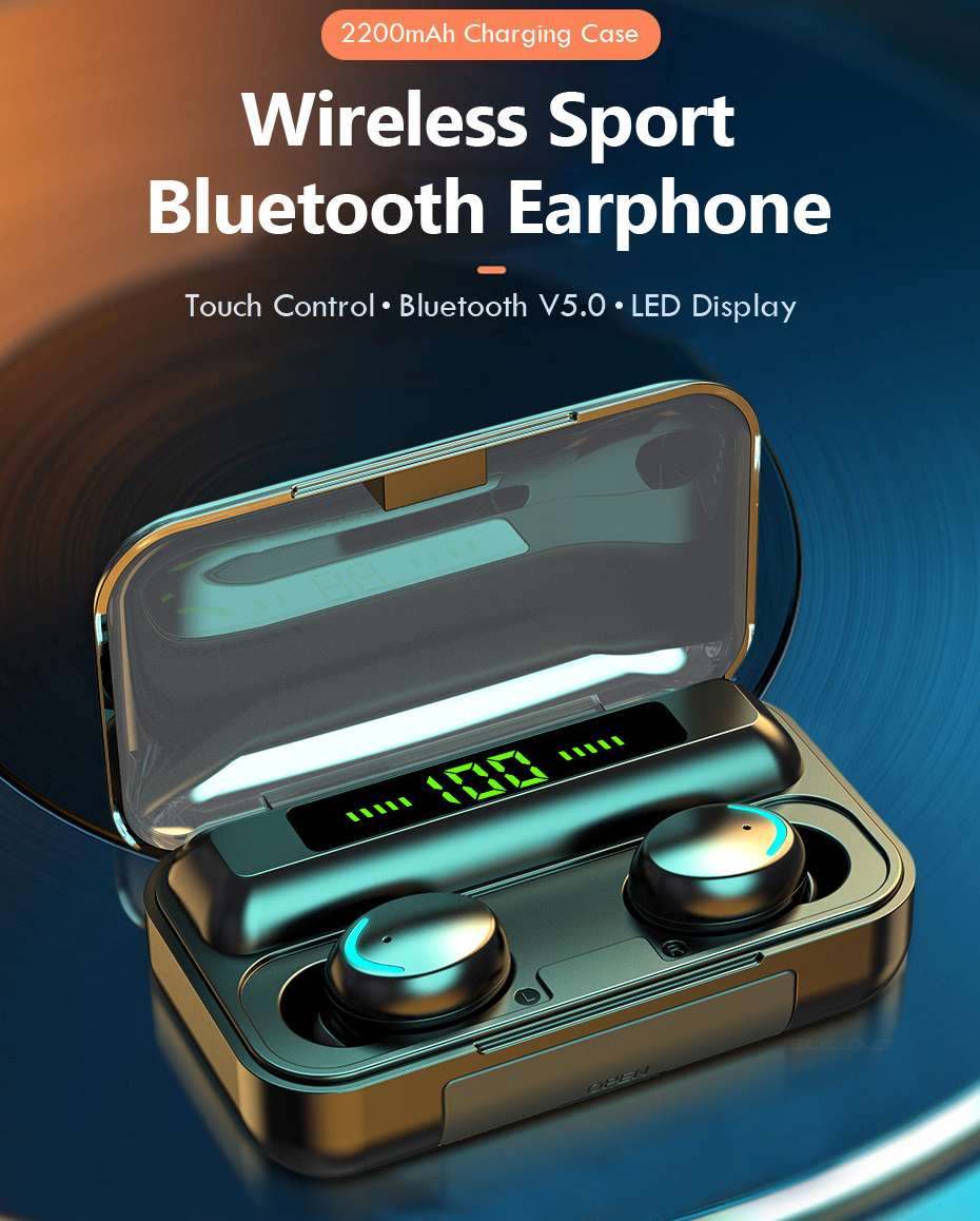 

F9 5C TWS Earphones 2000mAh Charging Box Wireless Headphone 9D Stereo Sports Waterproof Earbuds With Microphone, Black