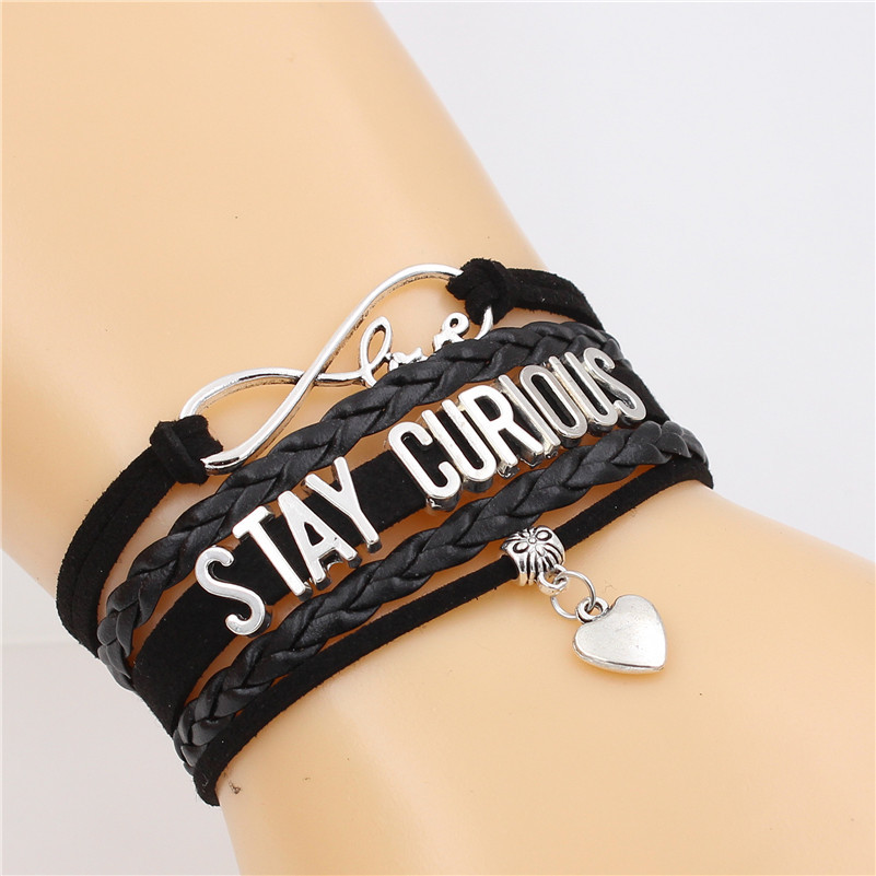 

Stay Curious Infinity Love Cute Heart Charm Multi-layer Bracelet Handmade Leather Bracelets Punk Jewelry For Men&women