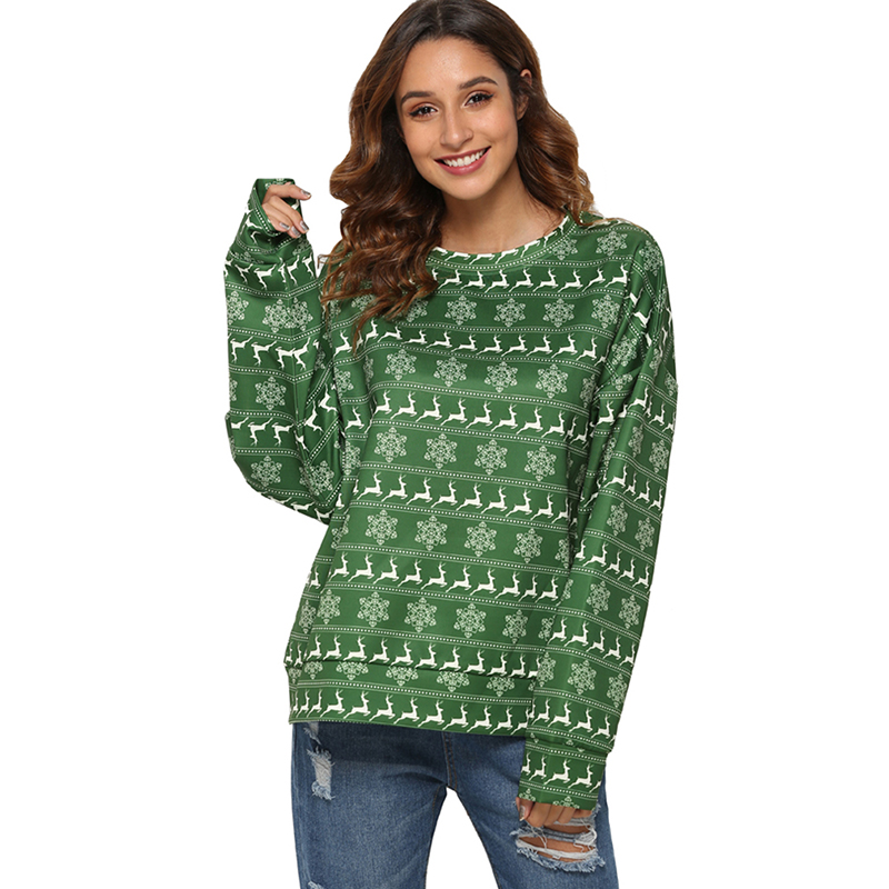 

2020 Fashion Women Merry Christmas Sweatshirt Casual Elk Print O-Collar Long Sleeve Gradient Sweatshirt Plus Size -2XL, Red