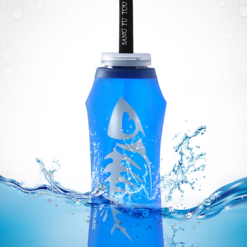 

Blue Non-toxic TPU Soft Drink Water Bottle Folding Water Bag Flask For Outdoor Sport Camping Accessory Health