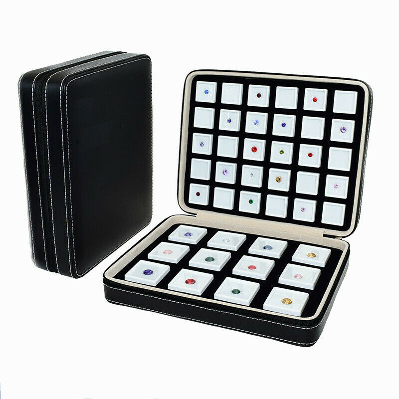 

Portable PU Leather Gem Box Insert Storage Display Gemstone Travel Zip Bag Diamond Showing Box Business Jewelry Packaging