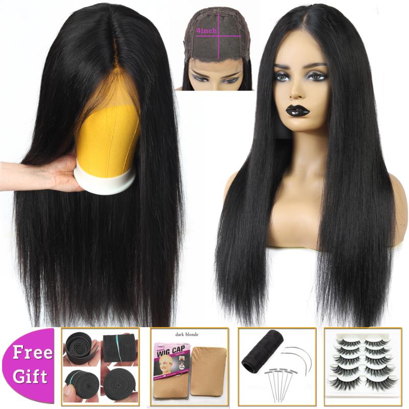 

brazilian hair wigs straight 4x4 lace closure wig short human hair wigs for women non-remy bob lace front 150% Density, Natural color