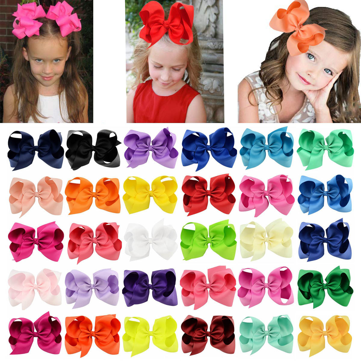 

6 Inch Baby Girl Children hair bow boutique Grosgrain ribbon clip hairbow Large Bowknot Pinwheel Hairpins Hair Accessories decoration M628, 6 inches