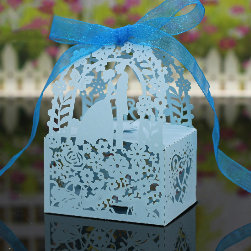 

50pcs Birthday Party Wedding Hollow Favor Ribbon Chocolate Candy Boxes