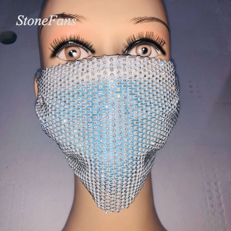 

Other Stonefans Trendy Bling Rhinestone Facemask Cover Jewelry For Women Adjustable Elastic Face Hollow Maska Party Jewellery