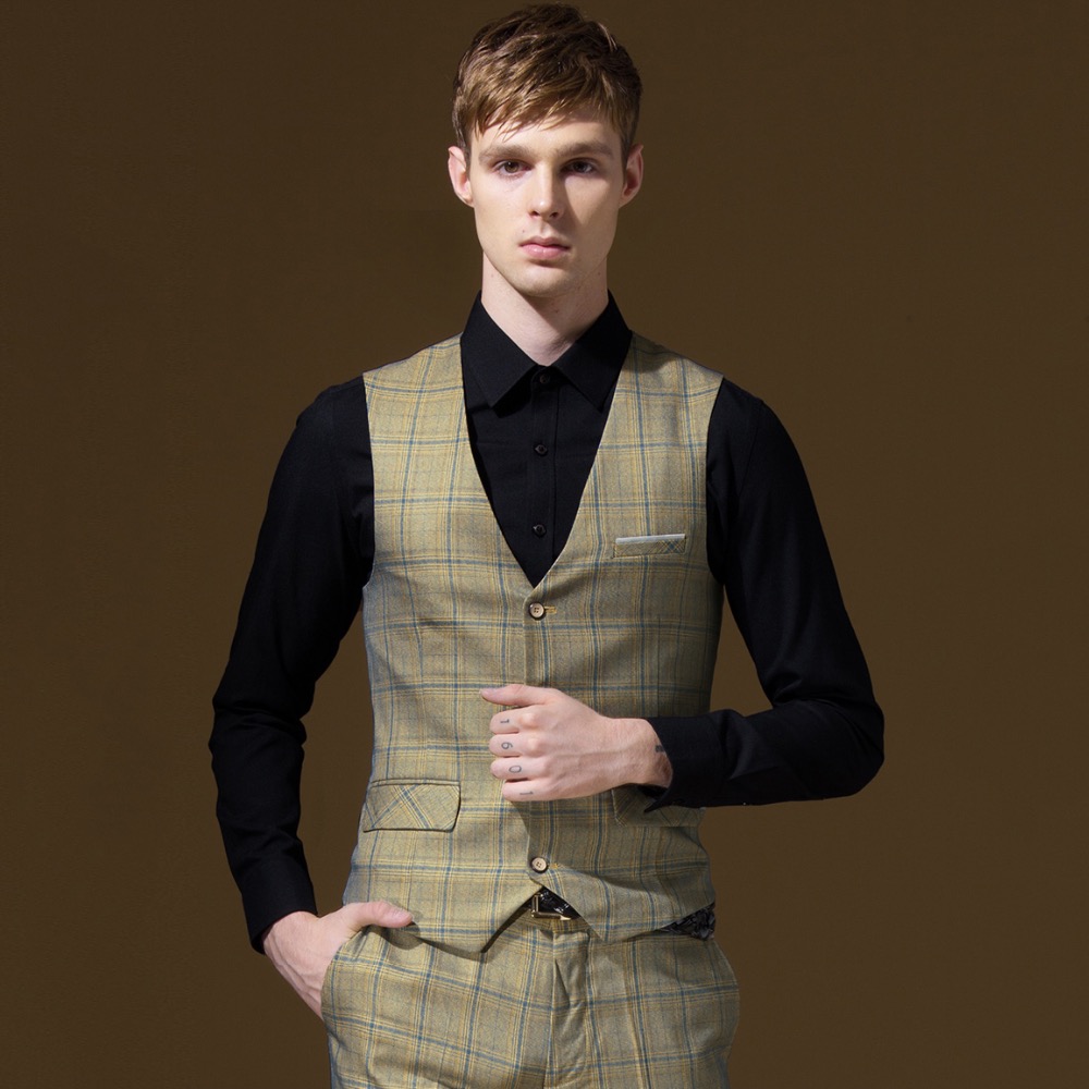 

Free Shipping 2018 New Summer Men Retro Plaid Casual Blazers Vest Wedding Groom Suits Vests High Quality, As the picture