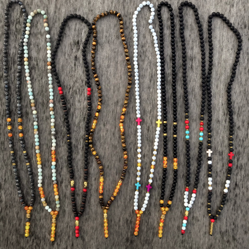 

Mcllroy mens necklaces pendants 8mm natural tiger eye stone beads buddha cross necklace for women custom Mala jewelry 2019 gift, Silver