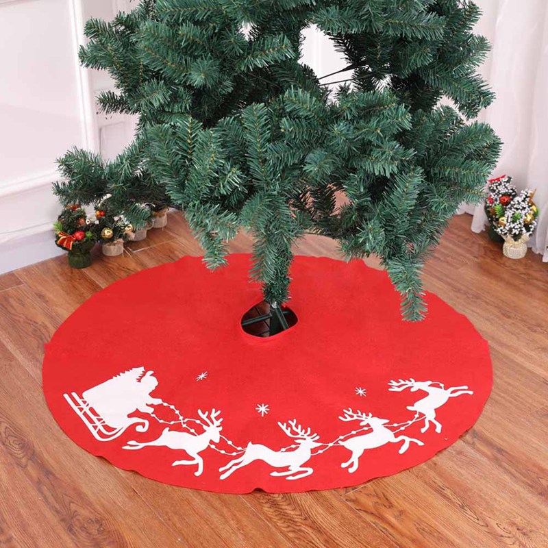 

100cm 1PC New Lovely Red White Christmas Tree Skirt Sled Reindeer and Snowflakes Cover Base Decoration Xmas Tree Cover Decor