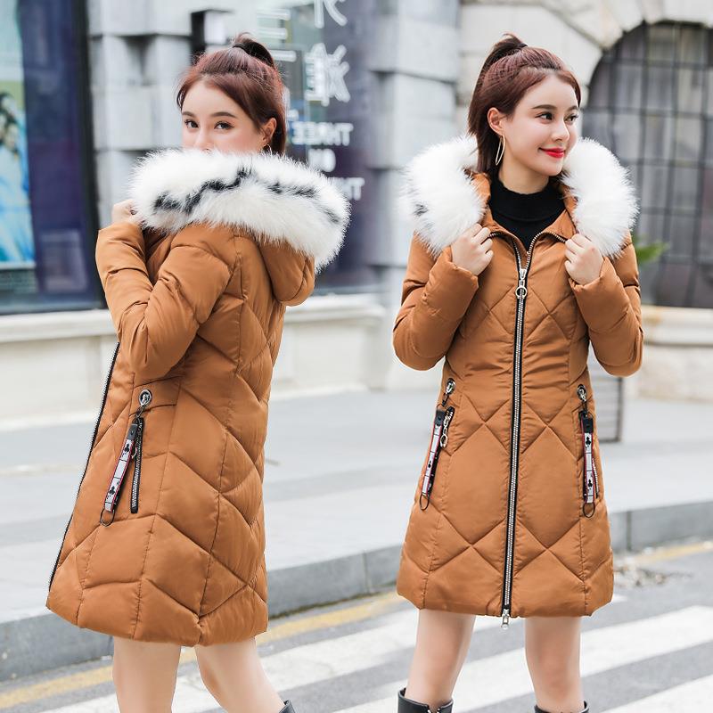 

Wholesale Winter Long Women's Slim Mid-length Long Hooded Fur Collar Down Cotton Jacket Size -3XL, Pink