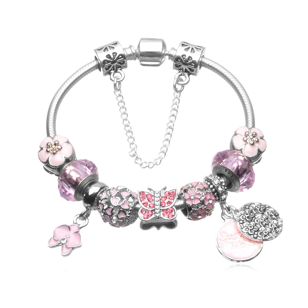 

Wholesale-Pink glass beads Bracelet Valentine's Day Gift Bracelet Suitable for Pandora Style Jewelry