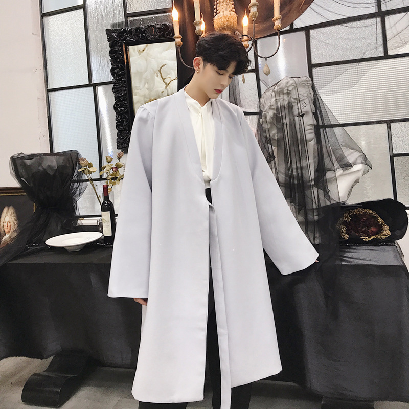 

EWQ / men's and women's wear 2020 Long Sleeve Open Stitch Bandage Loose long Coat Vintage Style Personality Elegant trench FS953, Black
