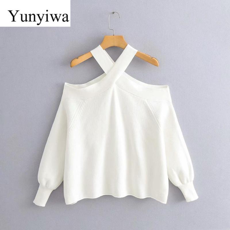 

New 2020 new women fashion cross strap off shoulder sweater ladies basic knitted casual slim high street sweaters chic tops, 02