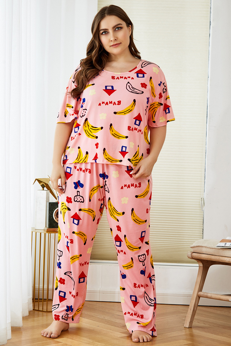 2020 4XL Plus Size Women Summer Nice Cats Cartoon Printing Pajama Sets