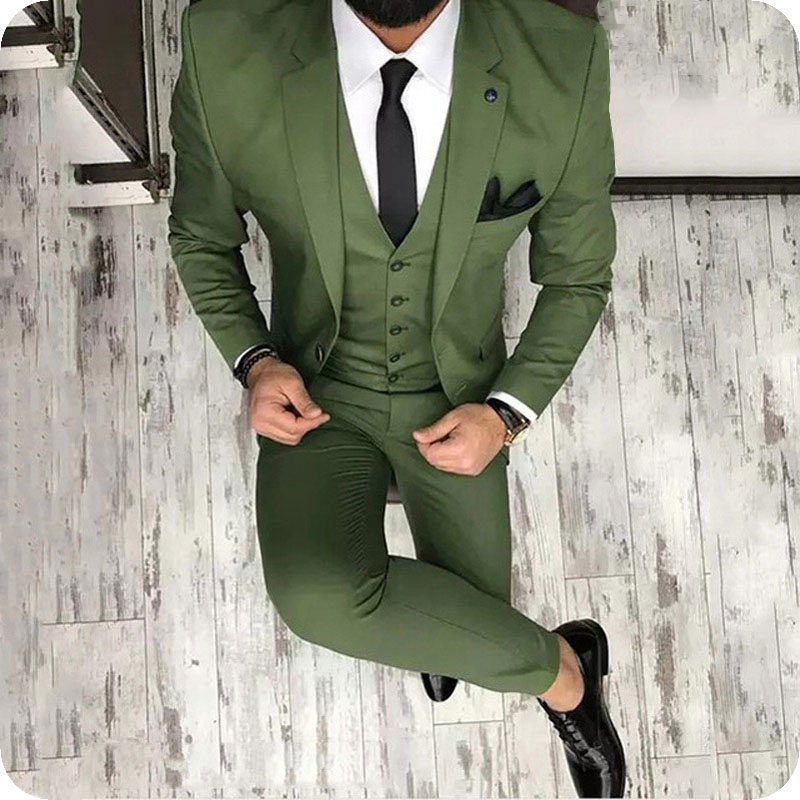 

Men Green Suits for Business Groom Wedding Tuxedo 3Piece(Coat+Pants+Vest)Slim Terno Masculino Man Blazer Groomsmen Outfit Trajes para hombre, Same as image