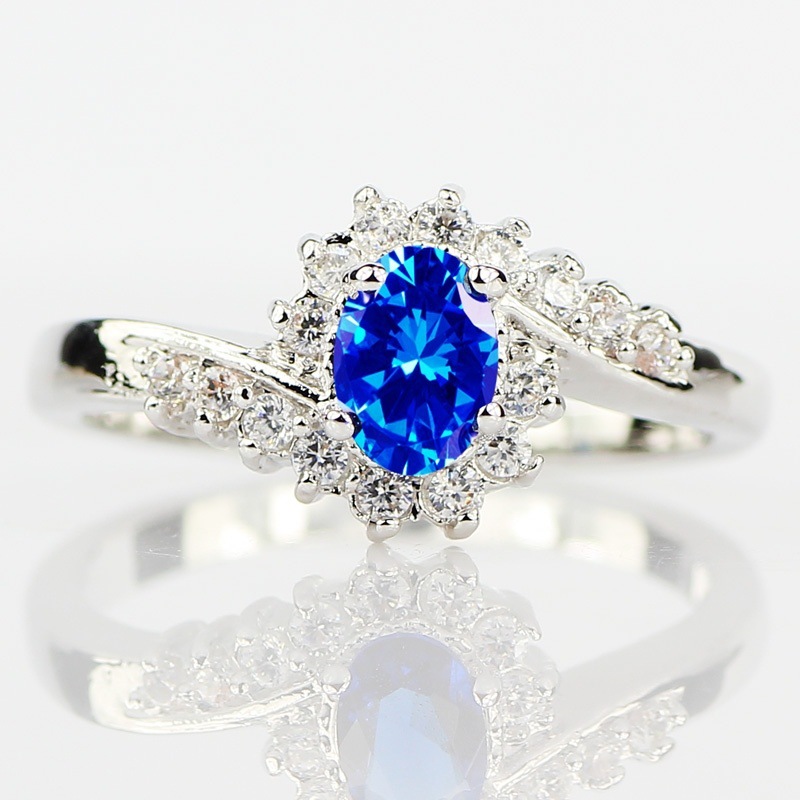 

Exquisite 925 Sterling Silver Natural Sapphire Gemstones Opal Birthstone Bride Princess Wedding Engagement Strange Ring Size 6 7 8 9 10