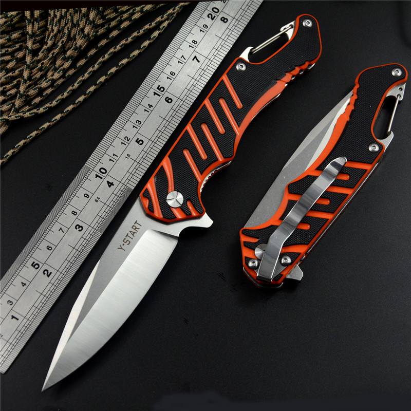 

Y-START Woodpecker LK5020 flipper folding knife ball bearing 440C blade G10 handle outdoor camping hunting with Carabiner for keychain